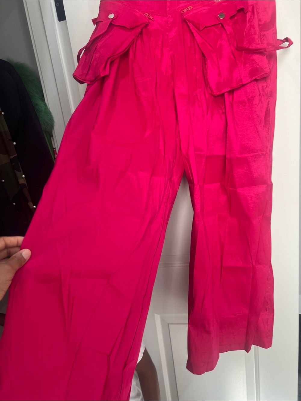 Hot Pink Cargo Wide-Leg Pants. Worn 1 time - Picture 2 of 6